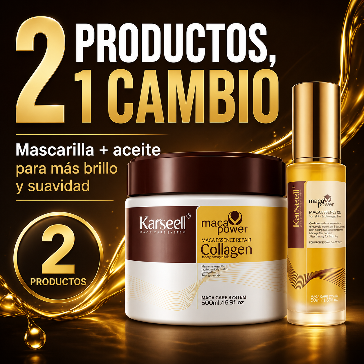 Karseell Maca Power - Kit Reparación: Mascarilla Colágeno 500ml + Aceite de Argán