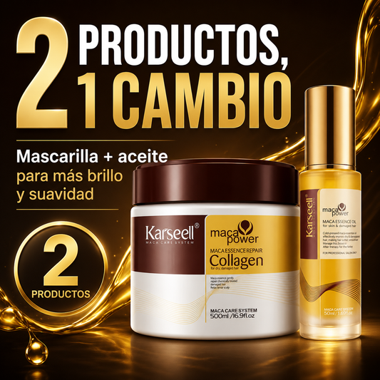 Karseell Maca Power - Kit Reparación: Mascarilla Colágeno 500ml + Aceite de Argán